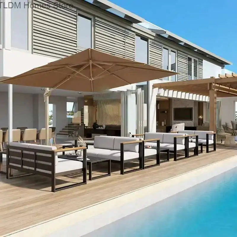 Aluminum Alloy Garden Sofas Waterproof Sunscreen Outdoor Furniture Home Courtyard Balcony Garden Sofa Coffee Table Combination L