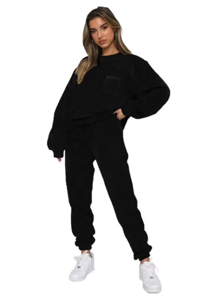 Corduroy Long Sleeve Hoodie and Pants Set