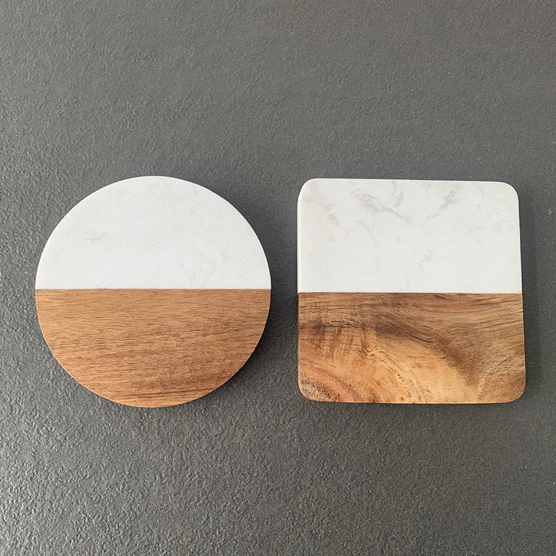 Handcrafted Marble & Handcrafted Acacia Wood Coaster 1pc