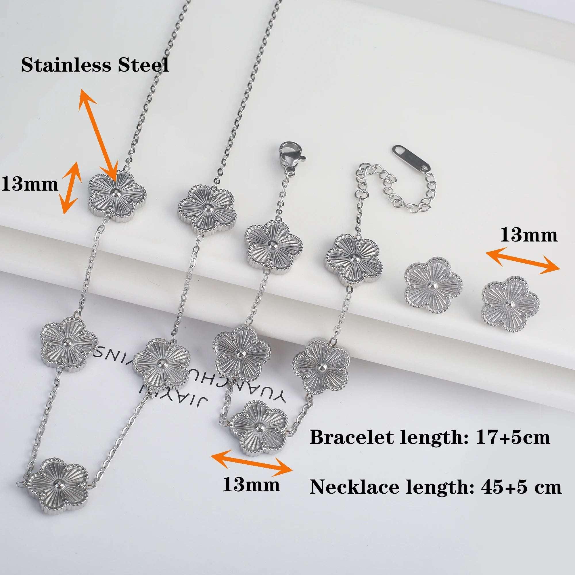 Hot Sale Stainless Steel Laser Five Leaf Flower Petal Adjustable Clover Bracelet Classic for Woman Girl Brand Jewelry Party Gift