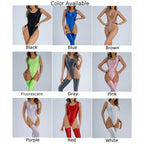 Women Sexy Oil Shiny Bodysuit Strap Solid Swimsuit High Cut Bikini Thong Leotard Thin Smooth Jumpsuit Summer Breath Nightwear Luxlife Brands
