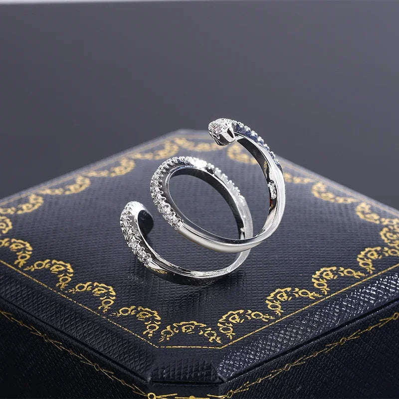 New Fashion 925 Silver Ring Geometric Zircon Ring Irregular Line Ring Personality Simple Engagement Wedding Jewelry LUXLIFE BRANDS