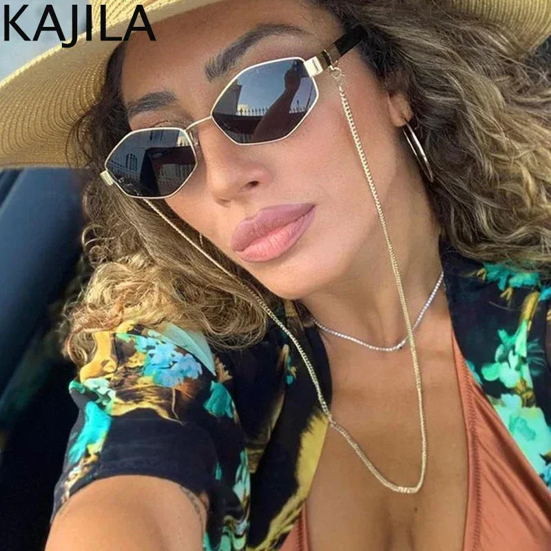 Hexagon Sunglasses With Chain Luxlife Brands