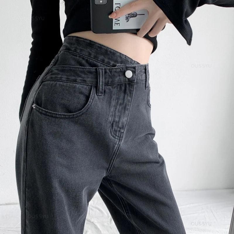 OUSSYU Jeans Women Wide Leg Pants Mom Femme Black Blue Jean High Waist Woman Trousers Brand Clothing Pantalones Spodnie Damskie LUXLIFE BRANDS