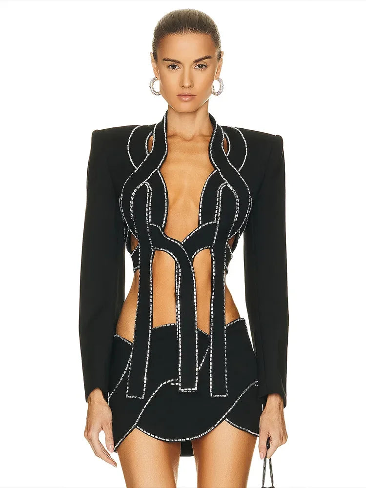 Luxury Diamond Long Sleeve Outfit Party Set LUXLIFE BRANDS
