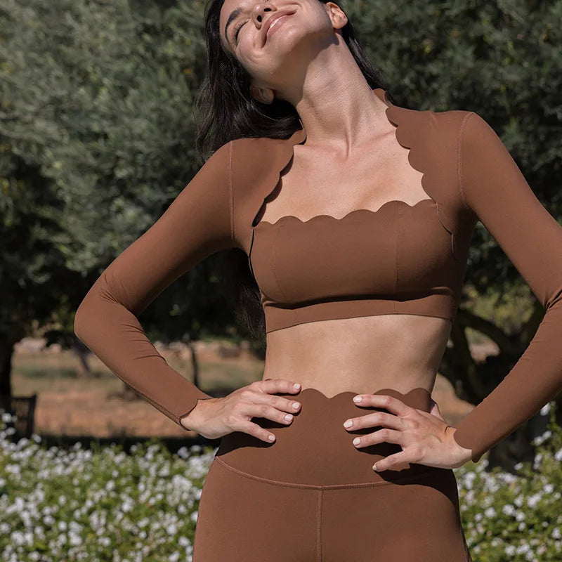 Black Square Neck Tight High Elastic Skinny Yoga Sports Long Sleeves Fashion Compression Pants Fitness Leggings Workout Tights