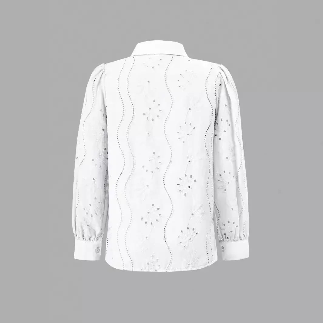 White Long Sleeve Buttons Shirt Women 2024 Autumn Casual Solid Offie Embroidery Women's Tops Blouse Shirts Top Femme Camicette