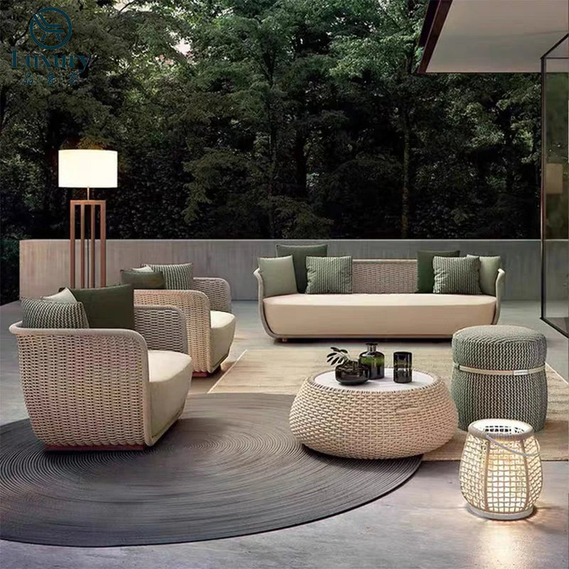 Italian Style Modern Luxury Waterproof Outdoor Rattan Garden Sofa Set For Hotels And Villas For Courtyard Luxlife Brands