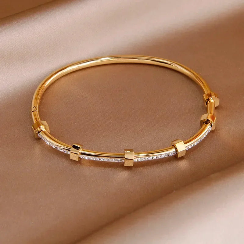 Classic Stainless Steel Open Bangles&bracelets for Women Fashion Brand Jewelry Delicate Full Crystal Bangles LUXLIFE BRANDS