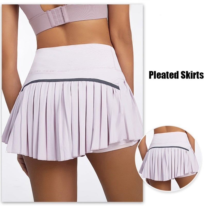 Cloud Hide Safe Tennis Skirts XS-XXL Gym Golf Running Pleated Pantskirt SEXY Women Sports Fitness Shorts Pocket High Waist Skort