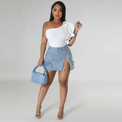 Hannah High Split Denim Skirts