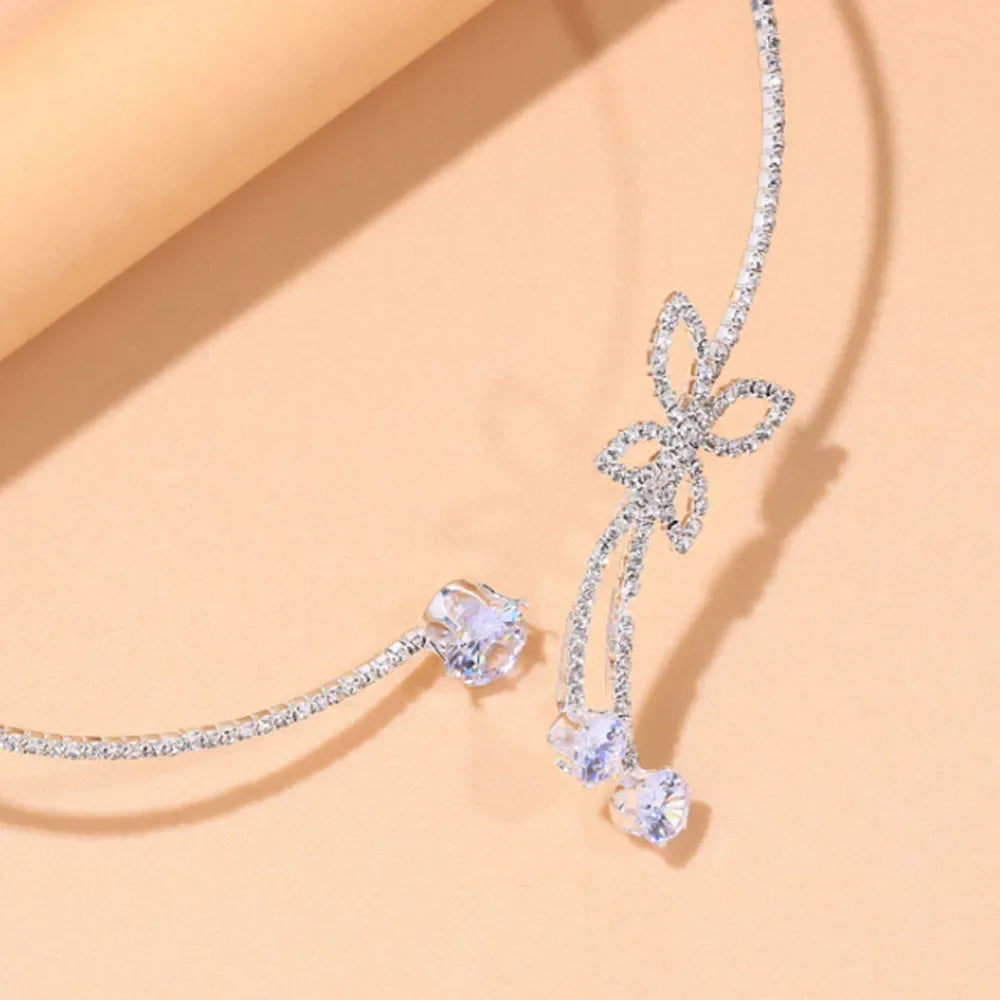 Exquisite Rhinestone Adjustable Open Butterfly Collar Torques Jewelry for Women Crystal Round Choker Necklace Bangle Accessories LUXLIFE BRANDS