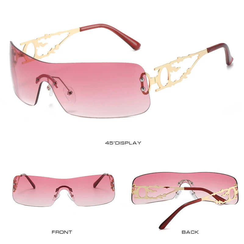 Vintage y2k One Piece Rimless Sunglasses Women For Men Fashion Luxury Brand Designer Trending Hollow Punk Hip Hop Sun Glasses LUXLIFE BRANDS