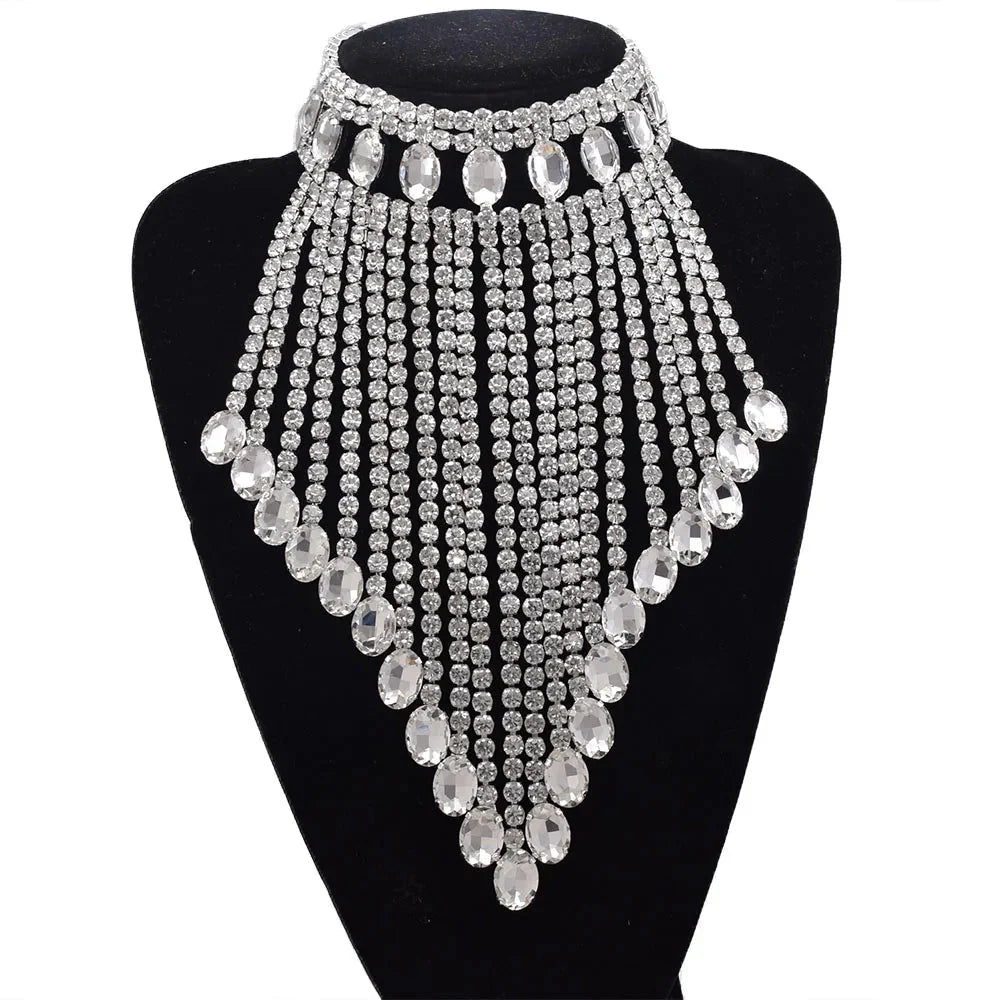 Rhinestone Tassel Fringe Necklace