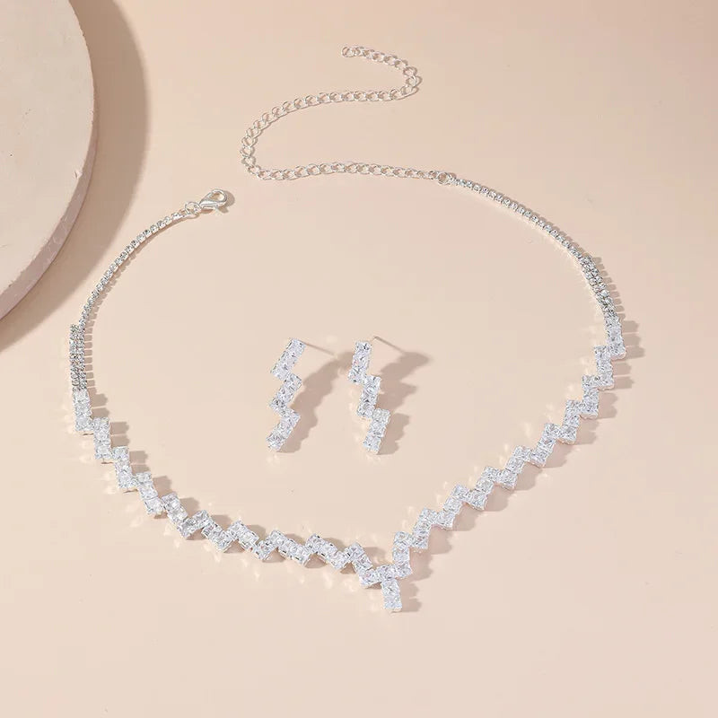 FYUAN Luxury Geometric Zircon Necklace Earrings Women Crystal Earrings for Wedding Bride Jewelry Sets Accessories LUXLIFE BRANDS