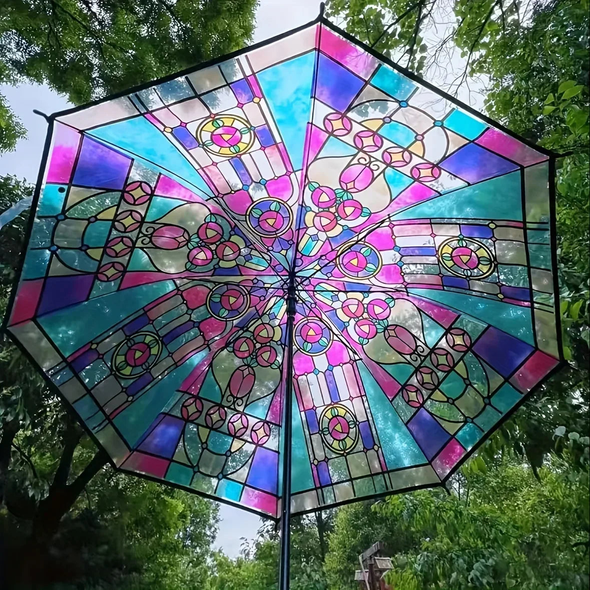 1PC Retro Window Flower Pattern Transparent Umbrella Fully Automatic Opening and Closing Portable Travel Umbrella Luxlife Brands