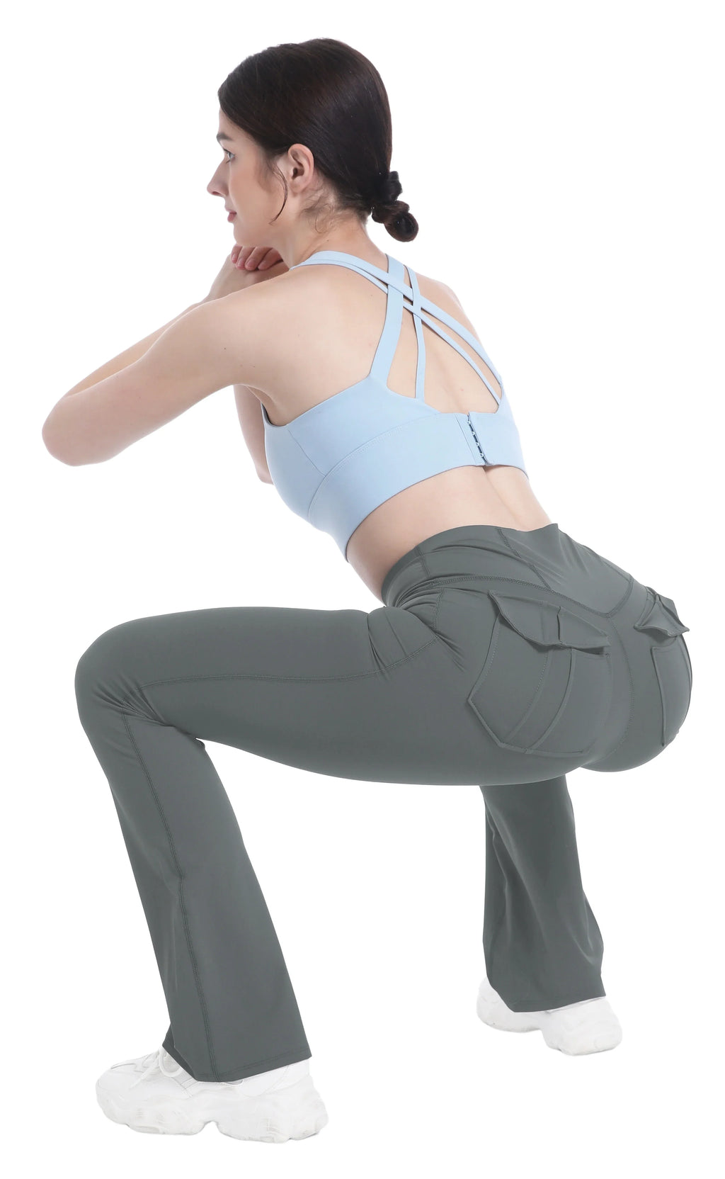 Women's Flare Leggings with Pockets High Waisted Butt Lifting No Front Seam Tummy Control Bootcut Yoga Pants for Women