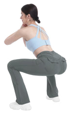 Women's Flare Leggings with Pockets High Waisted Butt Lifting No Front Seam Tummy Control Bootcut Yoga Pants for Women Luxlife Brands