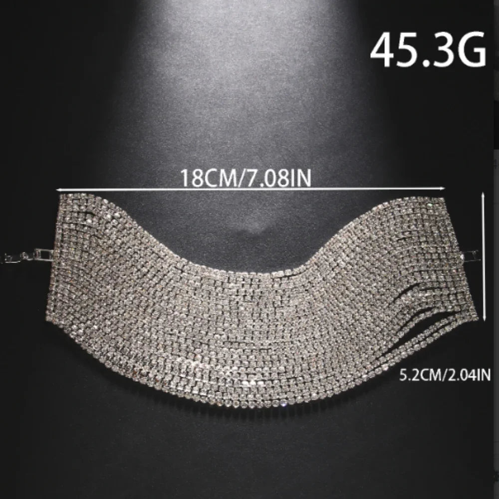 Oversized Multilayer Crystal Rhinestone Wide Cuff Bracelet Drag Queen Stage Jewelry