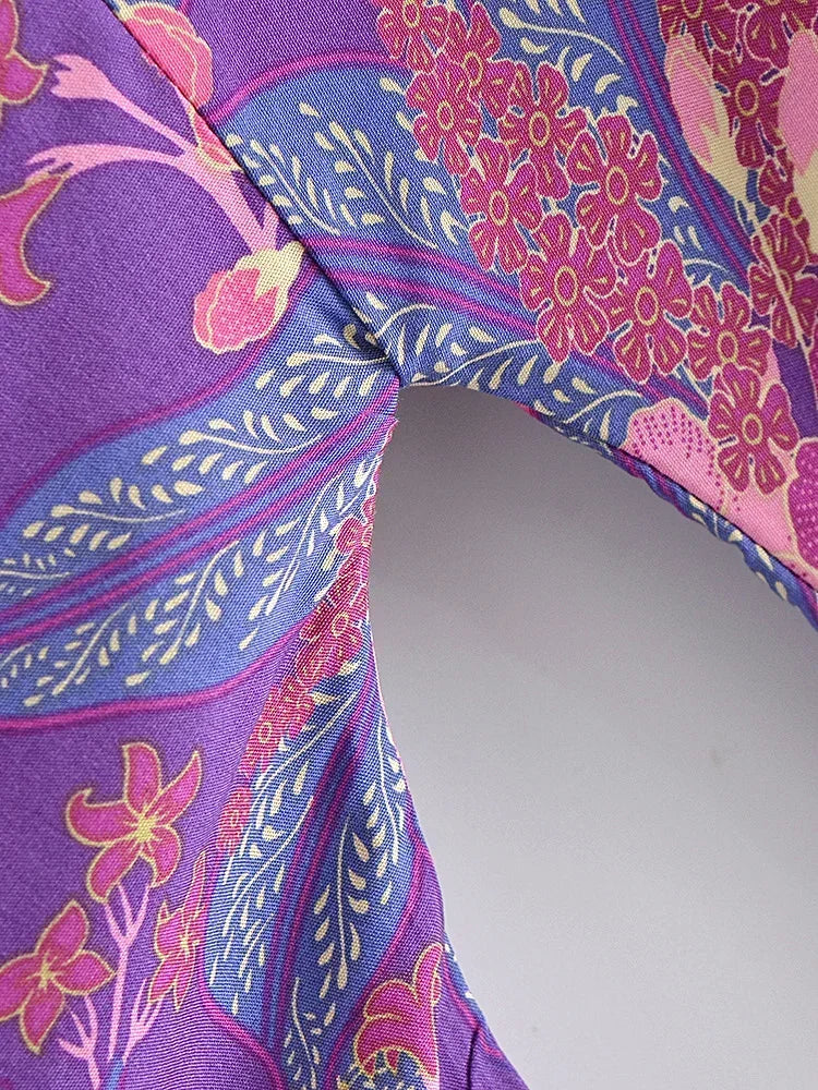 Purple Passion Floral Boho Short Kimono Dress