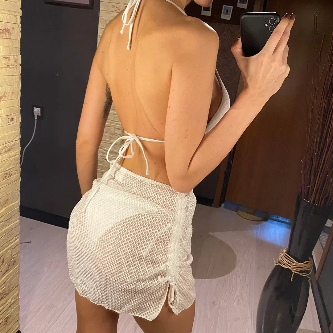 2025 Long Sleeve With Skirt Halter Bikini Women Swimwear Female Swimsuit Four-pieces Bikini set Bather Bathing Suit Swim V6358