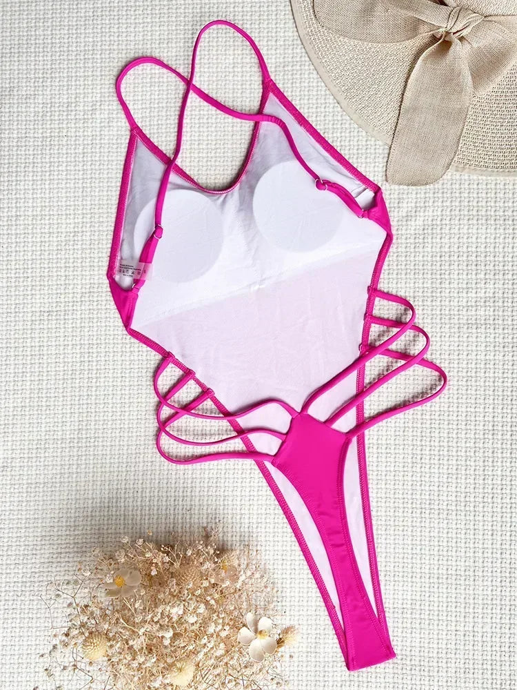 Sexy Criss Cross Backless Female Swimwear One Piece Swimsuit Women Extreme String Thong Monokini High Cut Bathing Suit Swim Lady