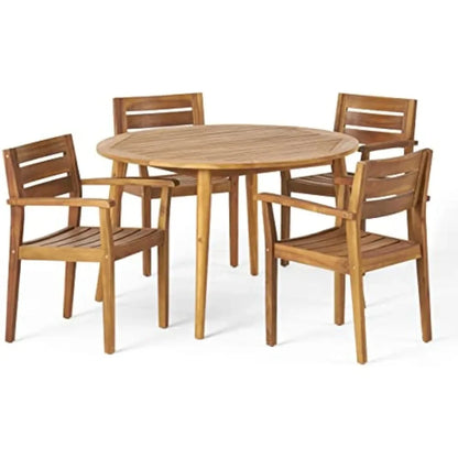 LUXHOME Teak Finish Acadia Wood Dining 5 Piece Set