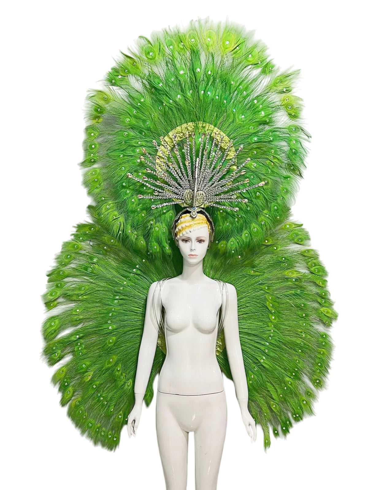 Showgirl Feather Backpiece and Rhinestone Headdress Set