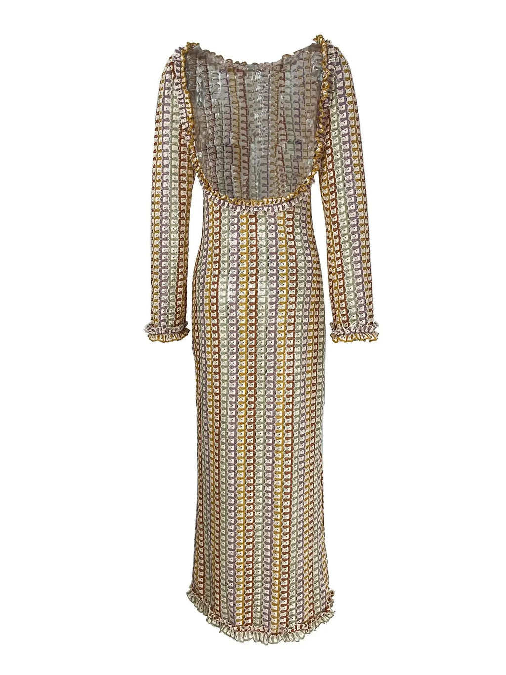 Sexy Backless Flare Sleeve Lace Knit Cut Out Party Beach Maxi Dress 2025 Summer Women Vacation Beachwear Swimsuit Cover Up A2815 Luxlife Brands