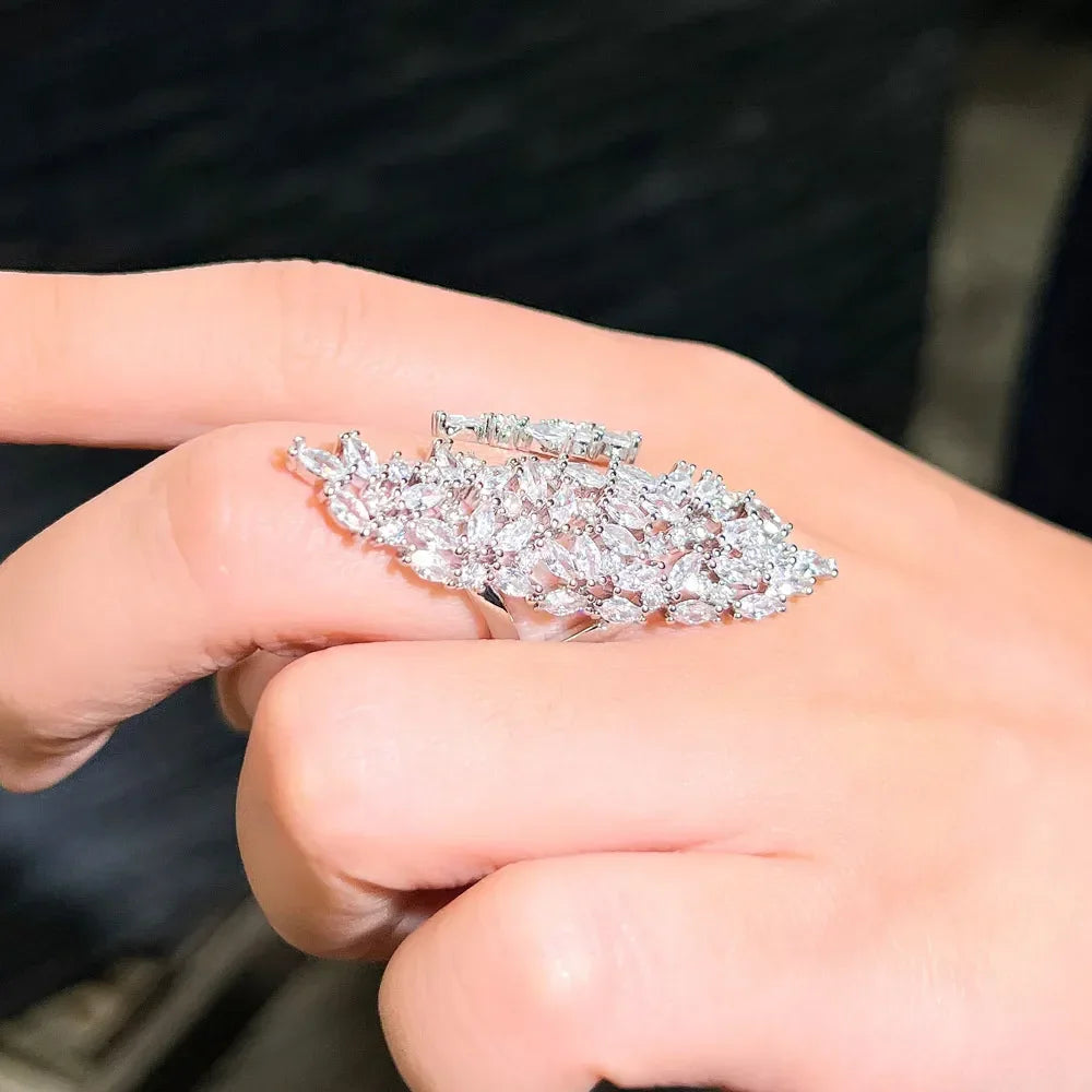 CWWZircons Adjustable Sparkly Big Chunky White Cubic Zirconia Pave Setting Women Party Engagement Long Finger Rings Jewelry R253 LUXLIFE BRANDS