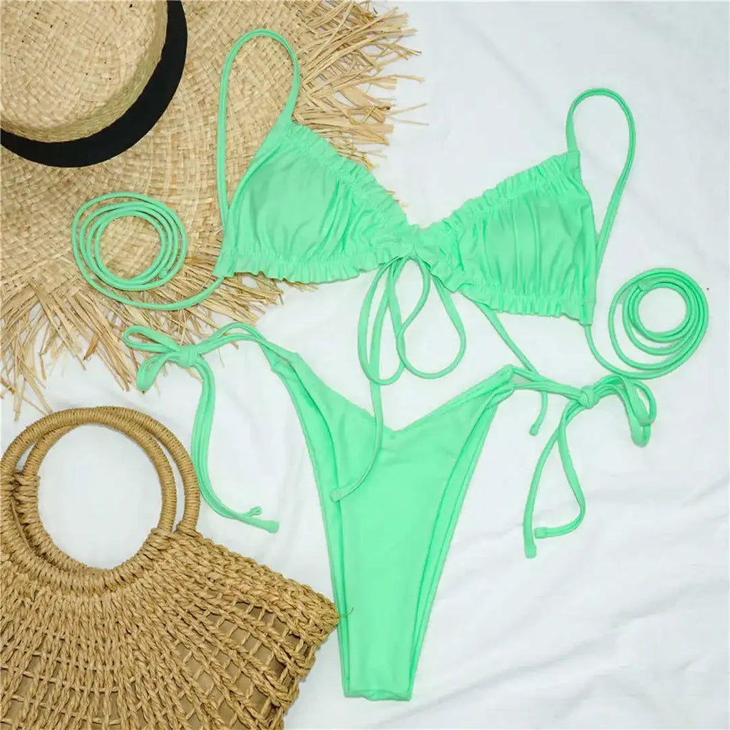Bikinis 2025 Woman 3 Colors Sexy Ruffled Frilled Bikini Women Swimwear Female Swimsuit Two-piece Bikini set Lace Up Bathing Suit