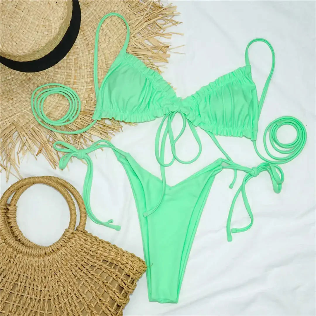Bikinis 2025 Woman 3 Colors Sexy Ruffled Frilled Bikini Women Swimwear Female Swimsuit Two-piece Bikini set Lace Up Bathing Suit