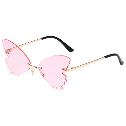 Vintage Rimless Butterfly Shape Sunglasses Streetwear Women Luxury Funny Pink Sun Glasses Shades UV400 2022 Brand Designer SG031