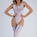 Women Sexy Oil Shiny Bodysuit Strap Solid Swimsuit High Cut Bikini Thong Leotard Thin Smooth Jumpsuit Summer Breath Nightwear Luxlife Brands