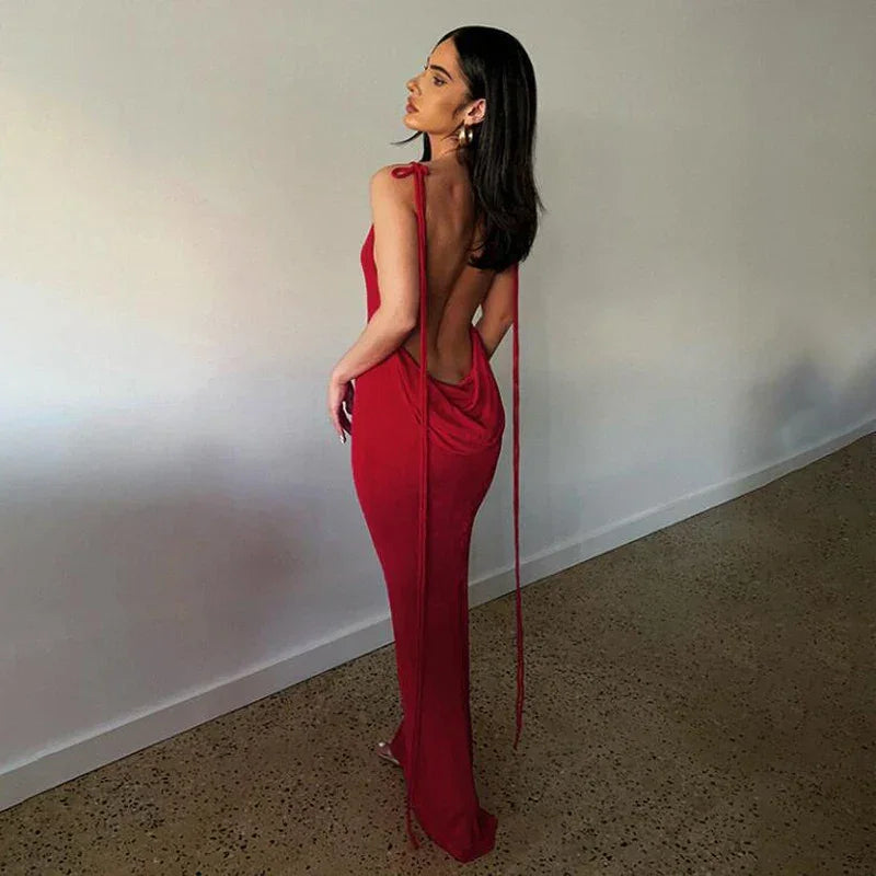 Kendall Halter Backless Bodycon Maxi Party Dress