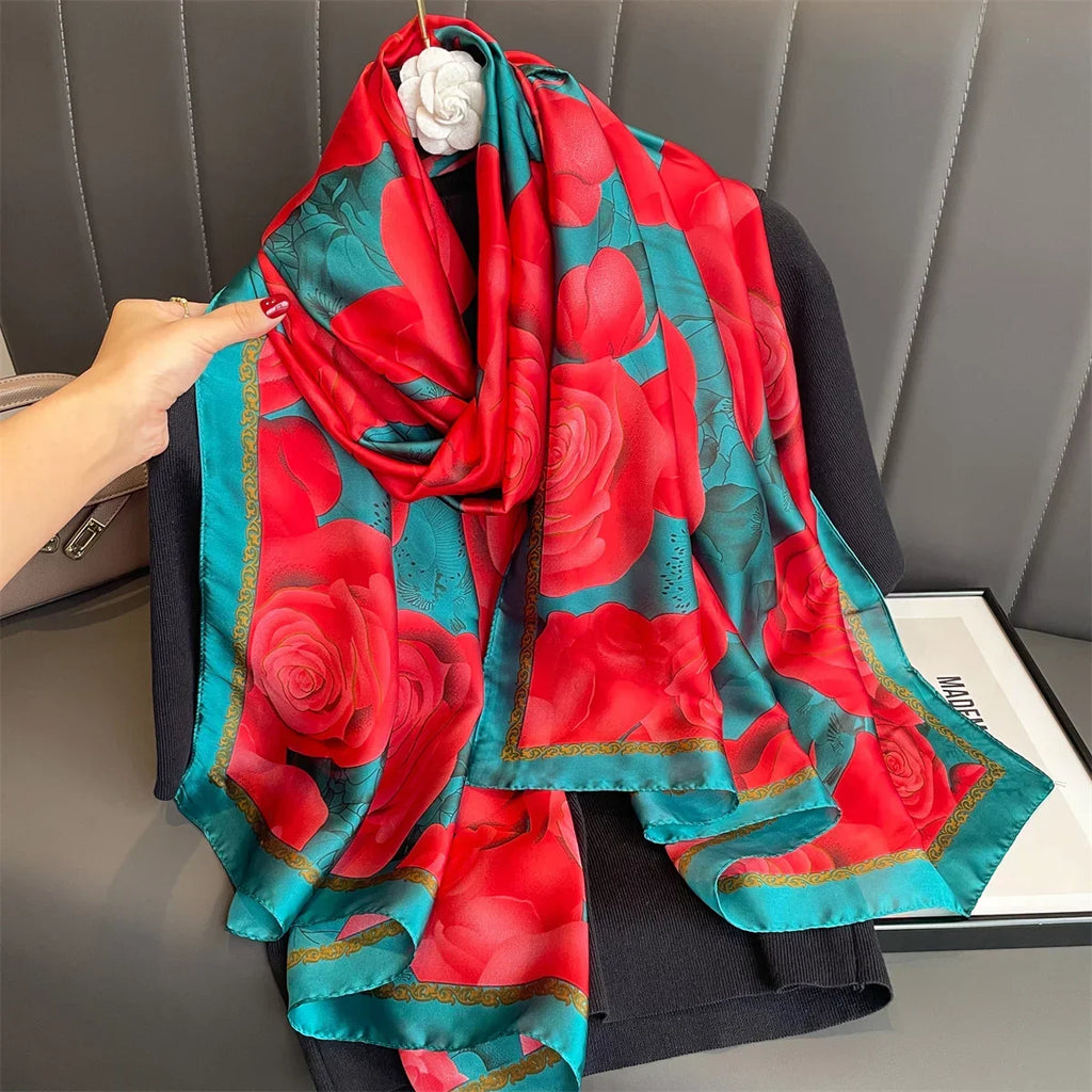180*90cm Luxury Brand Women Summer Silk Scarves Shawls Lady Wraps Soft Female Geometry Beach Stole Bandanna Foulard Muffler