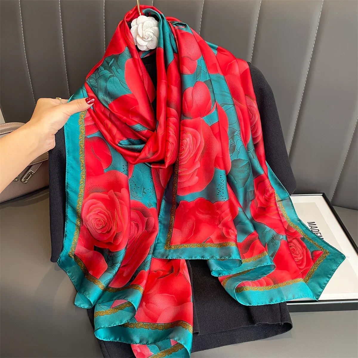 180*90cm Luxury Brand Women Summer Silk Scarves Shawls Lady Wraps Soft Female Geometry Beach Stole Bandanna Foulard Muffler