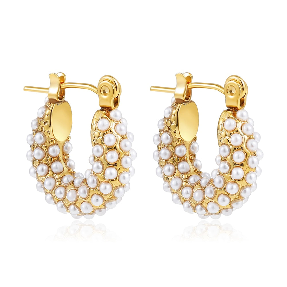 Fashion CZ Zircon Round Huggie Hoop Earrings for Women Geometric U Shape Ear Buckle Hoops Gold Plated Stainless Steel Jewelry