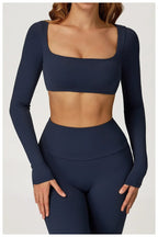 Yoga Shirts Fitness Long Sleeve Women Sport Crop Top Women Square Neck Gym Top Yoga T-Shirt Clothing Casual Quick Dry Sportswear Luxlife Brands