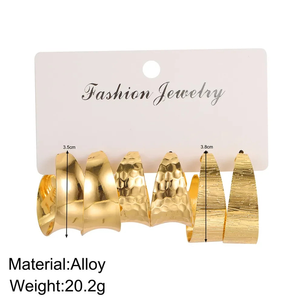 Vintage Big Circle Hoop Earring Set for Women Trendy Geometric Gold Plated Personality Metal Dangle Female Earring Party Jewelry LUXLIFE BRANDS