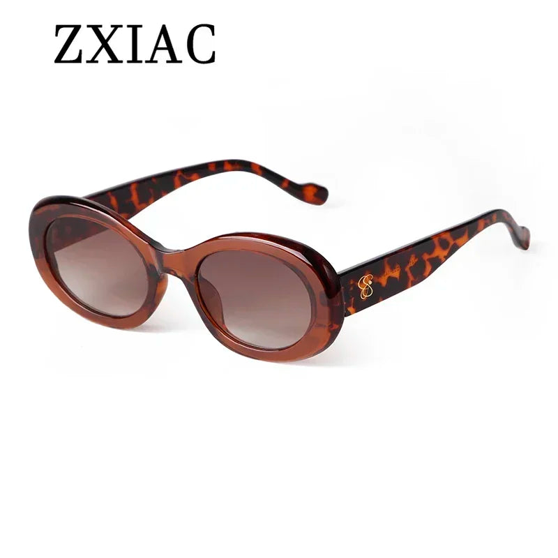 ZXIAC Fashion Oval Frame Sunglasses Women Brand Luxury Designer 90s Vintage Sun Glasses for Men Grey Lens Eyewear UV400 Shades