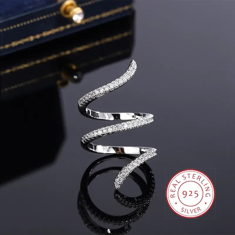 New Fashion 925 Silver Ring Geometric Zircon Ring Irregular Line Ring Personality Simple Engagement Wedding Jewelry LUXLIFE BRANDS