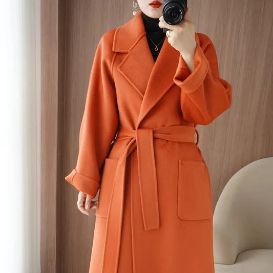 100% Wool Autumn/Winter Cashmere Coat with Belt