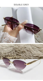 New Cat Eye Rivet Rimless Sunglasses Women Luxury Fashion Brand Oval Narrow Sun Glasses Shades Trendy Elegant Unique Eyewear Luxlife Brands