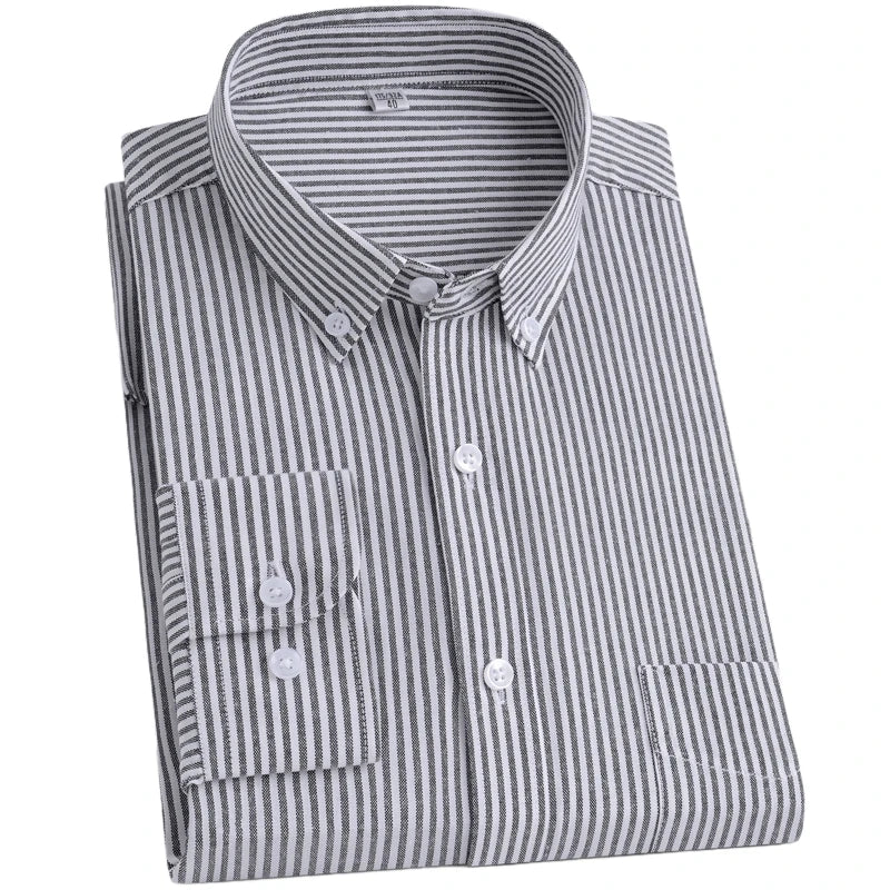 Cotton Blend Long Sleeve Striped Oxford Shirt