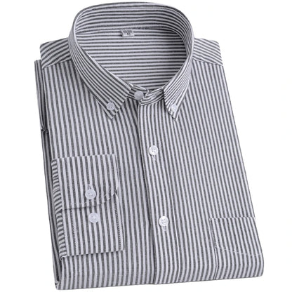 Cotton Blend Long Sleeve Striped Oxford Shirt