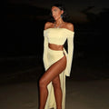 Women's Solid Beach Skirt Sets Sexy High Split Slim Bohemian Outfits Off The Shoulder Holiday Fashion 2 Piece Set 2025 Beachwear Luxlife Brands