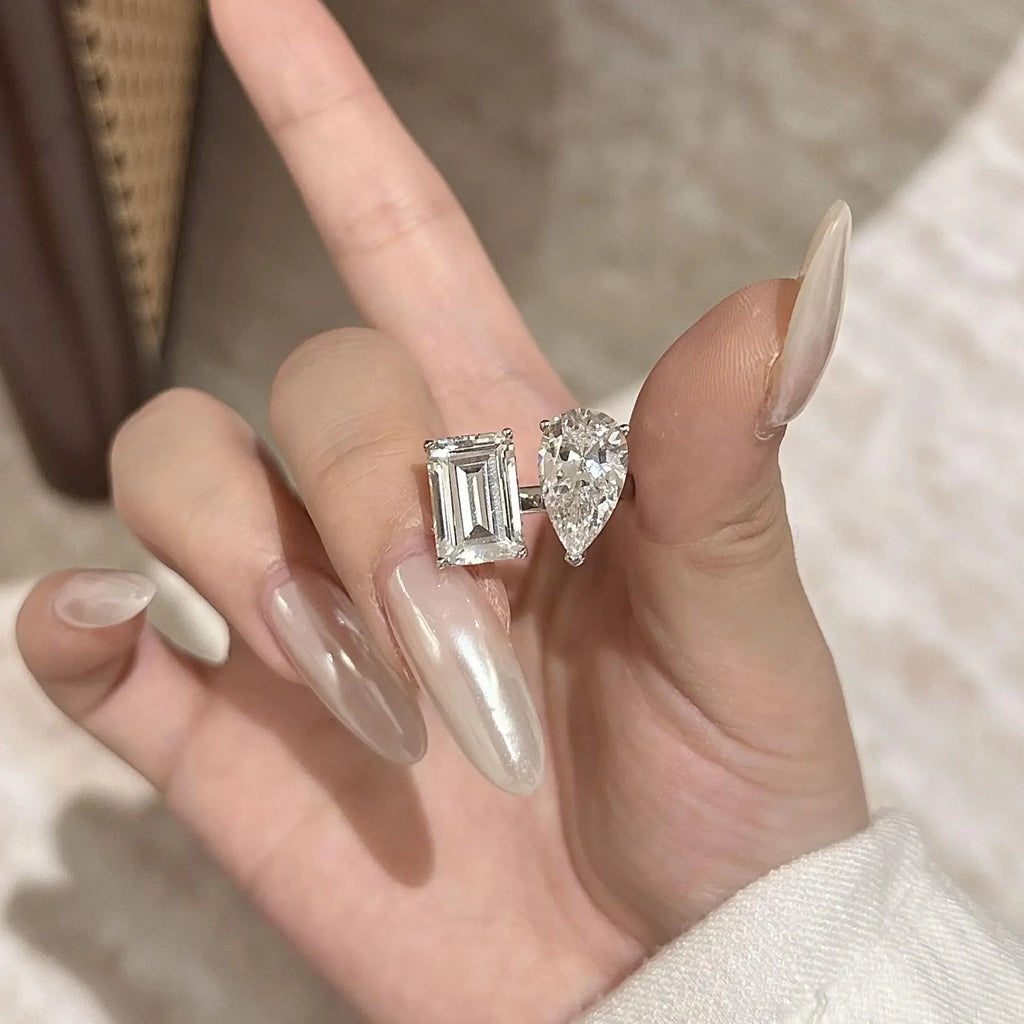 New 925 Sterling Silver Pink White Pear Cut Heart cut Simulated Diamond Wedding Party Open Rings Fine Jewelry Christmas Gifts