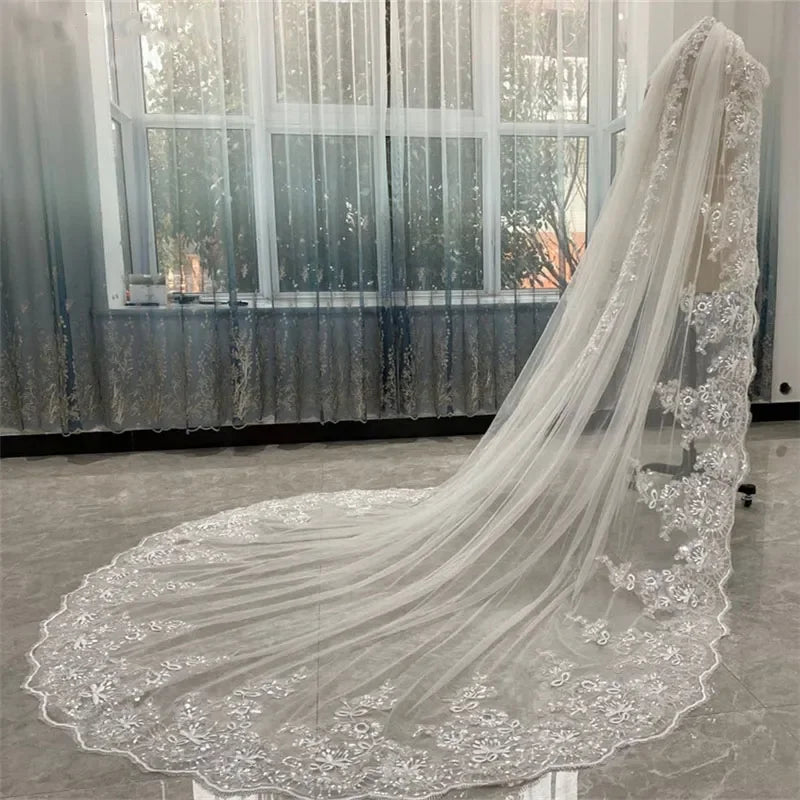 Luxury Cathedral Length Bridal Veils One Layer White or Ivory 3m  3. 5 Meters 4m 5m Long Wedding  Veil for Bride with Metal Comb LUXLIFE BRANDS