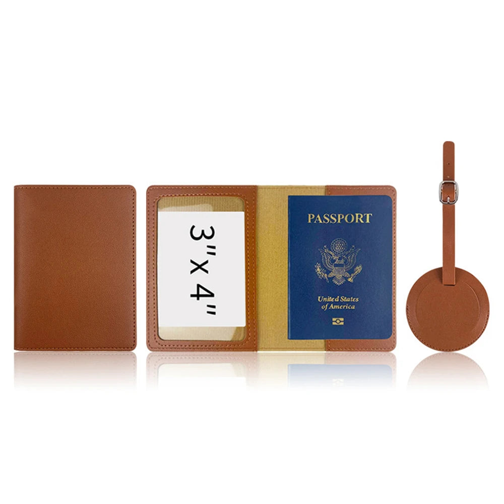 Free Custom Name Travel Passport Holder Luggage Tag Set PU Leather Personalize Letters Gift Passport Cover Suitcase Name Label